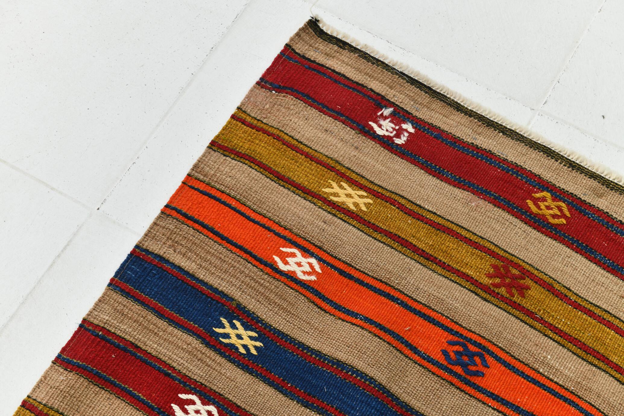 Turkish Red & Blue Striped Kilim Rug, 151x244Cm