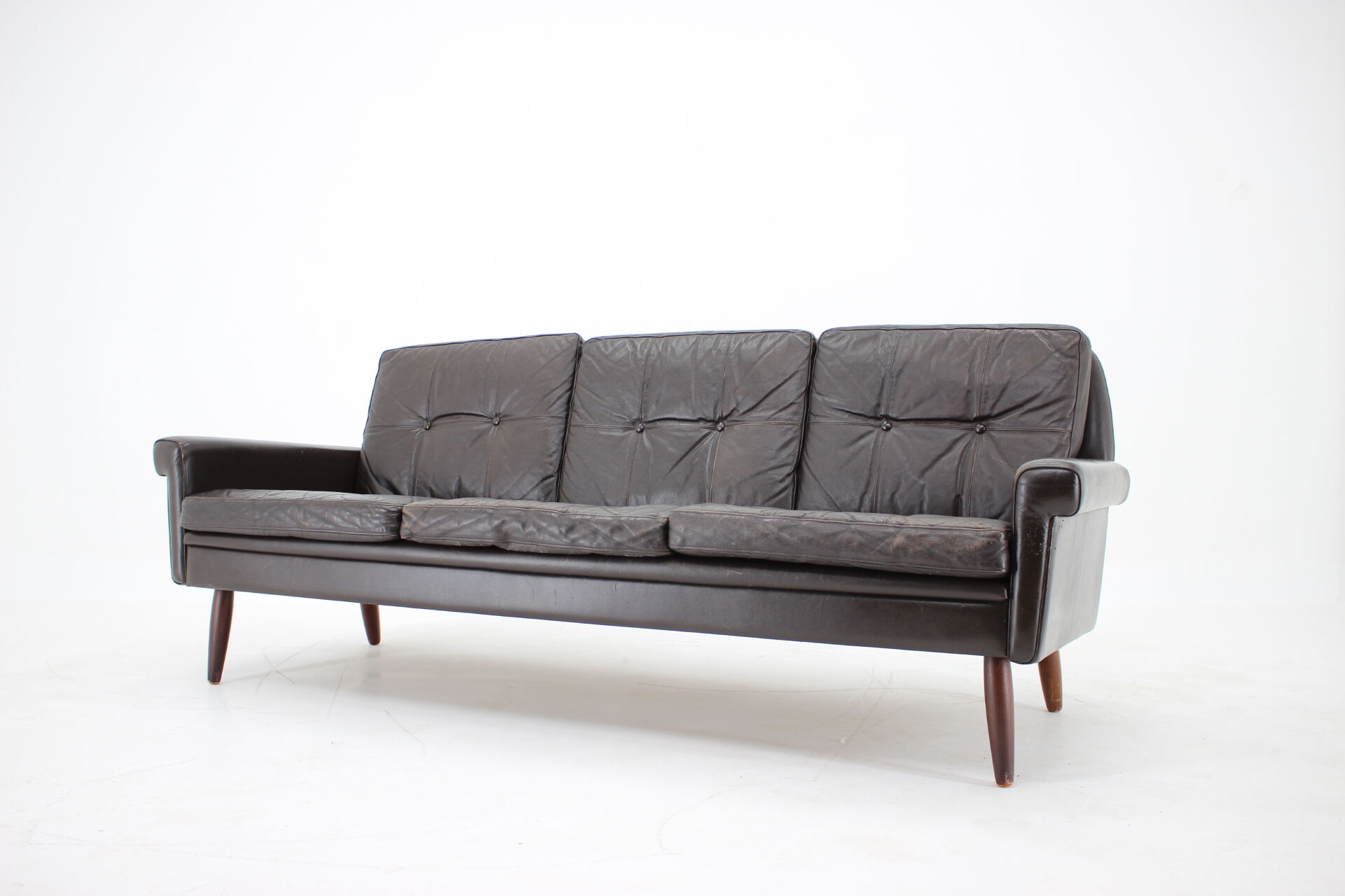 1970s Danish 3-seater sofa in dark brown leather