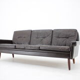 1970s Danish 3-seater sofa in dark brown leather