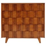 Mid Modern Style Faceted Oak Sideboard with Glass Shelf, Suitable as a Bar