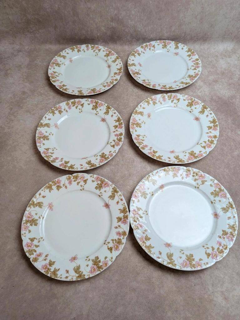 Set of 6 vintage French porcelain plates – pink floral design