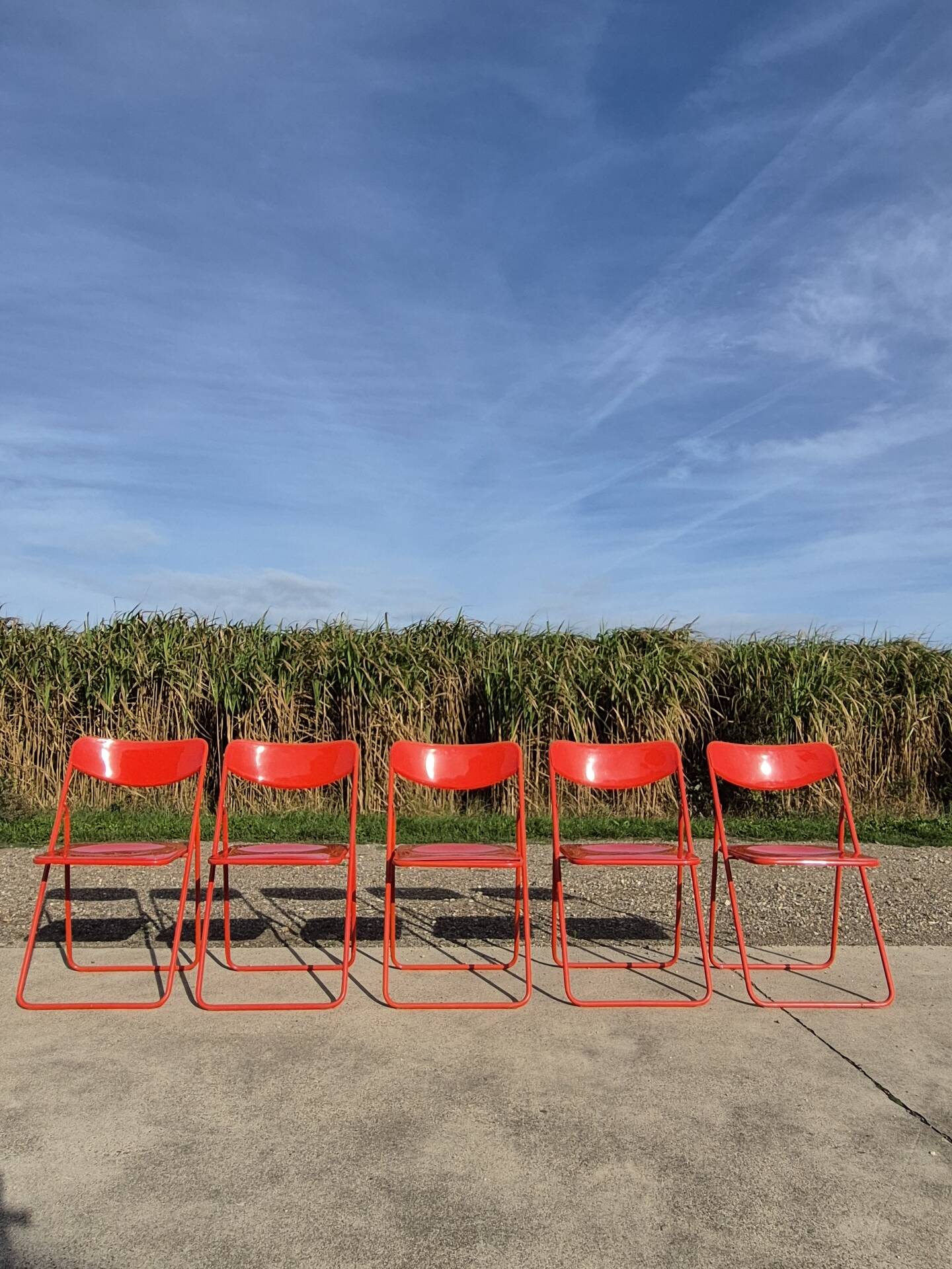 Set 5 vintage TED folding chairs IKEA red 1980s Nield Gammelgaard