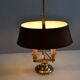 hot water bottle lamp with 2 bronze lights and burgundy sheet metal lampshade