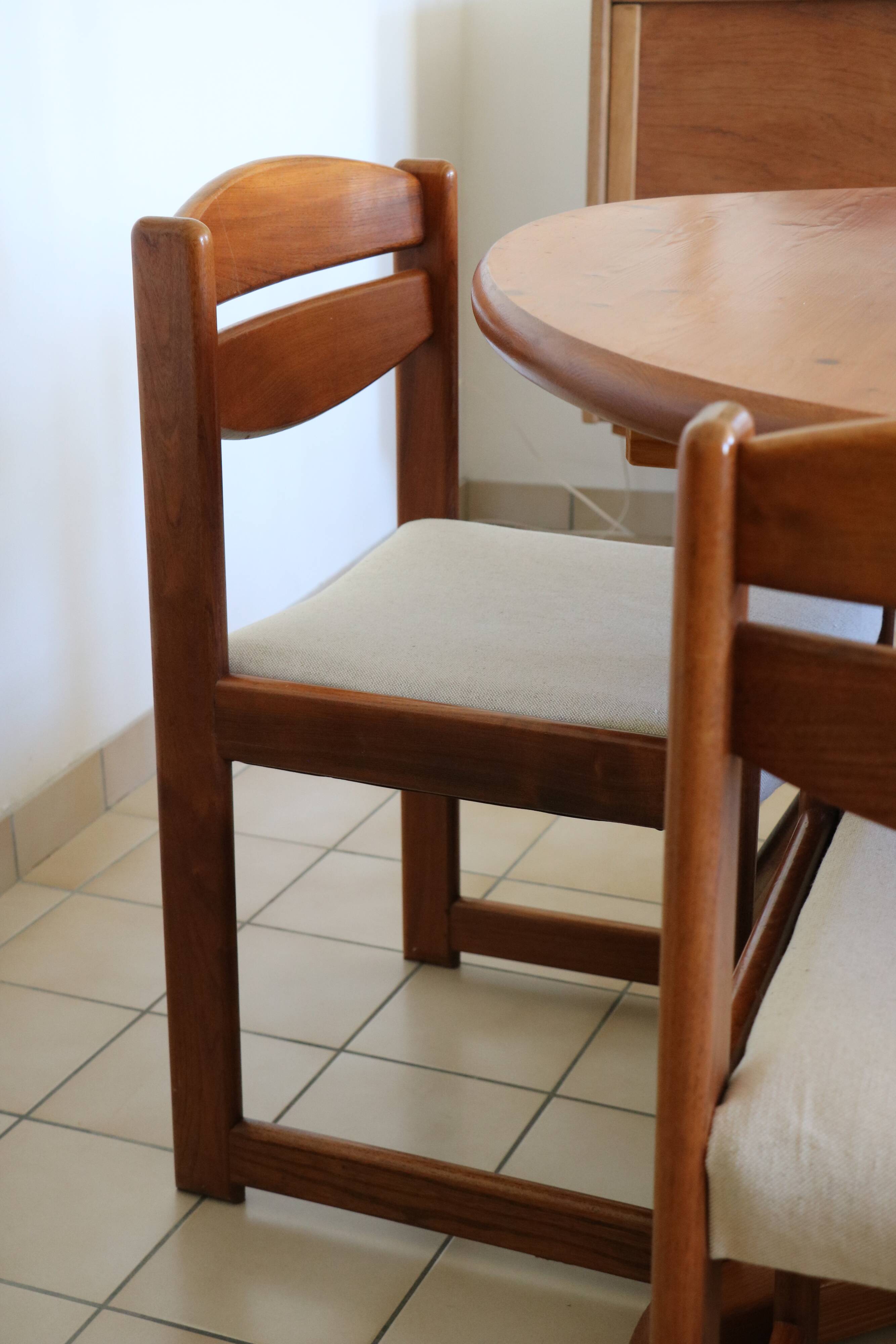 4 vintage brutalist chairs, reupholstered in cotton/linen.