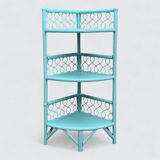 Vintage turquoise rattan corner shelf 1960