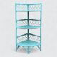 Etagère d’angle en rotin turquoise vintage 1960