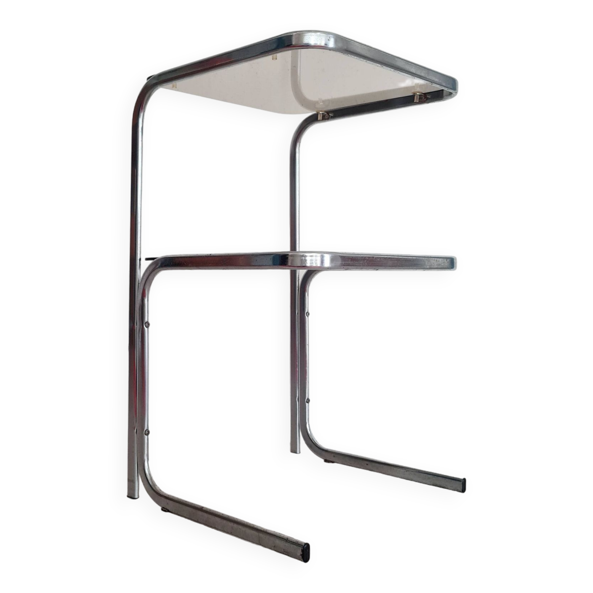 Side table - chrome and smoked glass table - vintage design