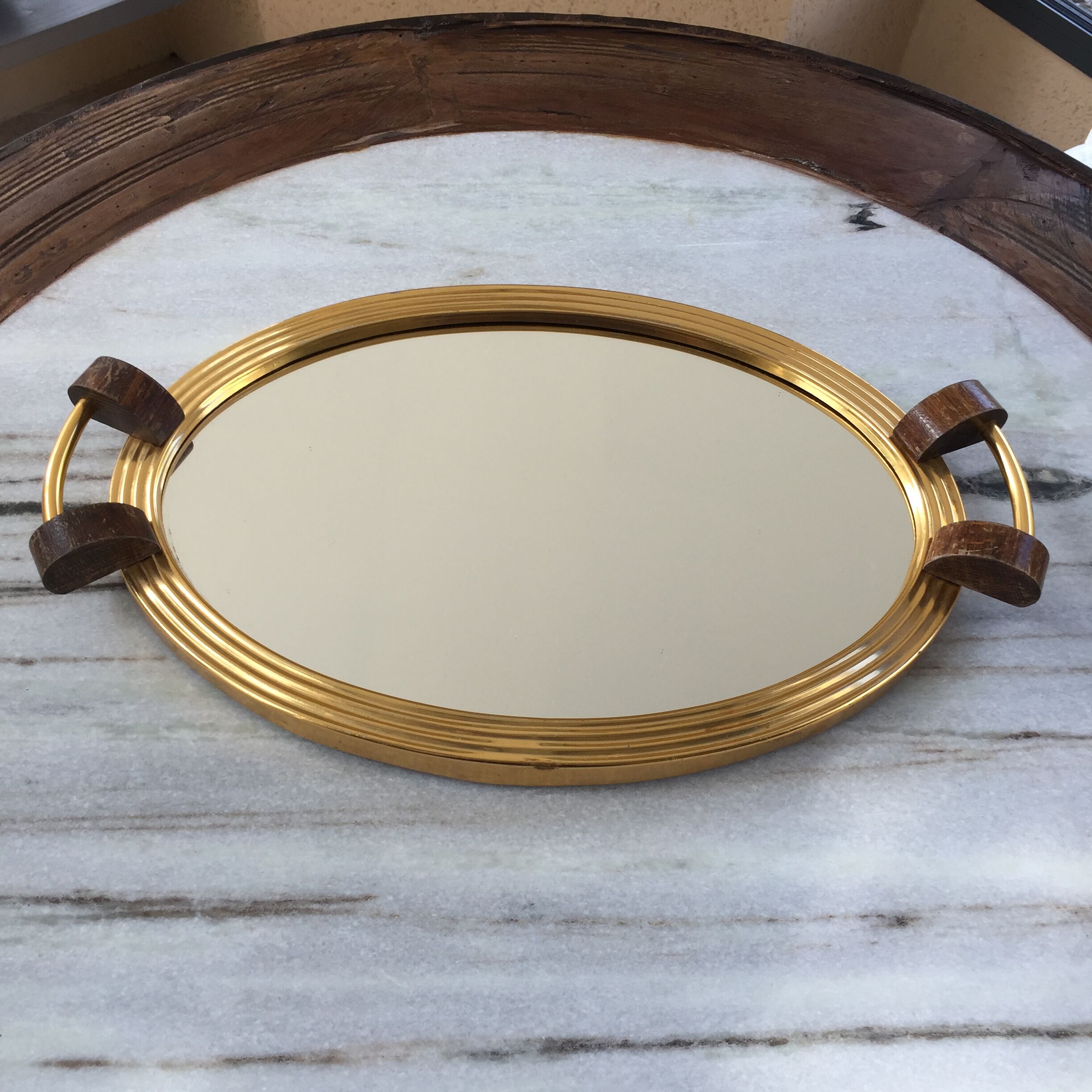 Plateau miroir art déco doré