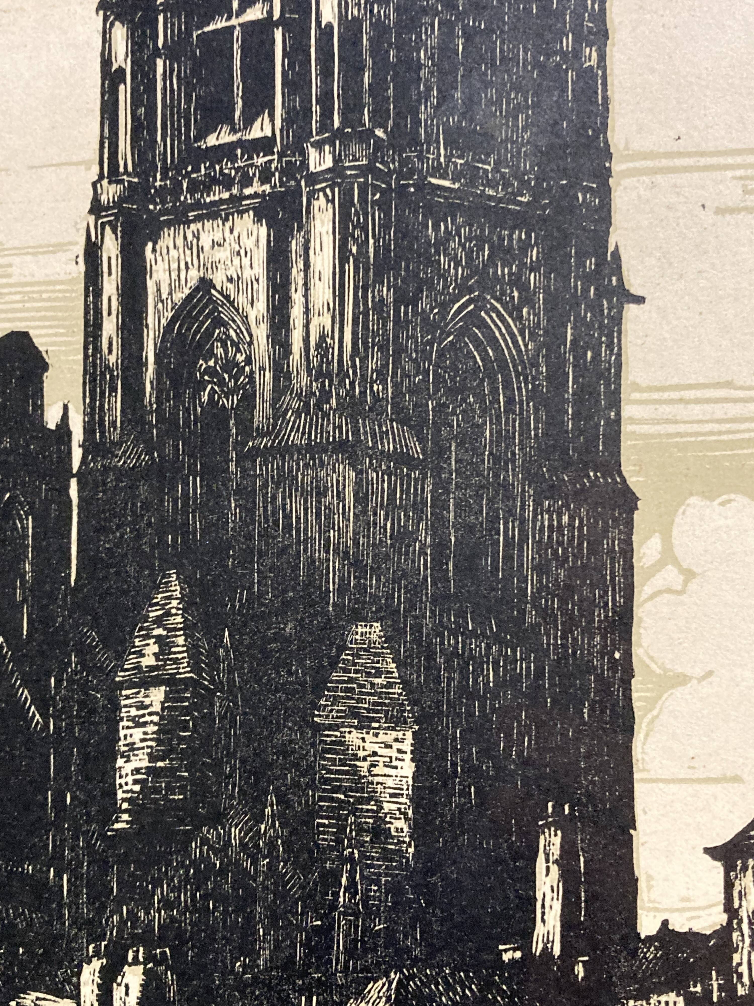 Old illustration of the Cathedral of Rodez, framed.