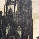 Old illustration of the Cathedral of Rodez, framed.