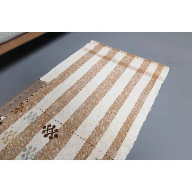 Vintage Turkish Oushak Handmade Wool Cotton Small Kilim Runner Rug 52x104