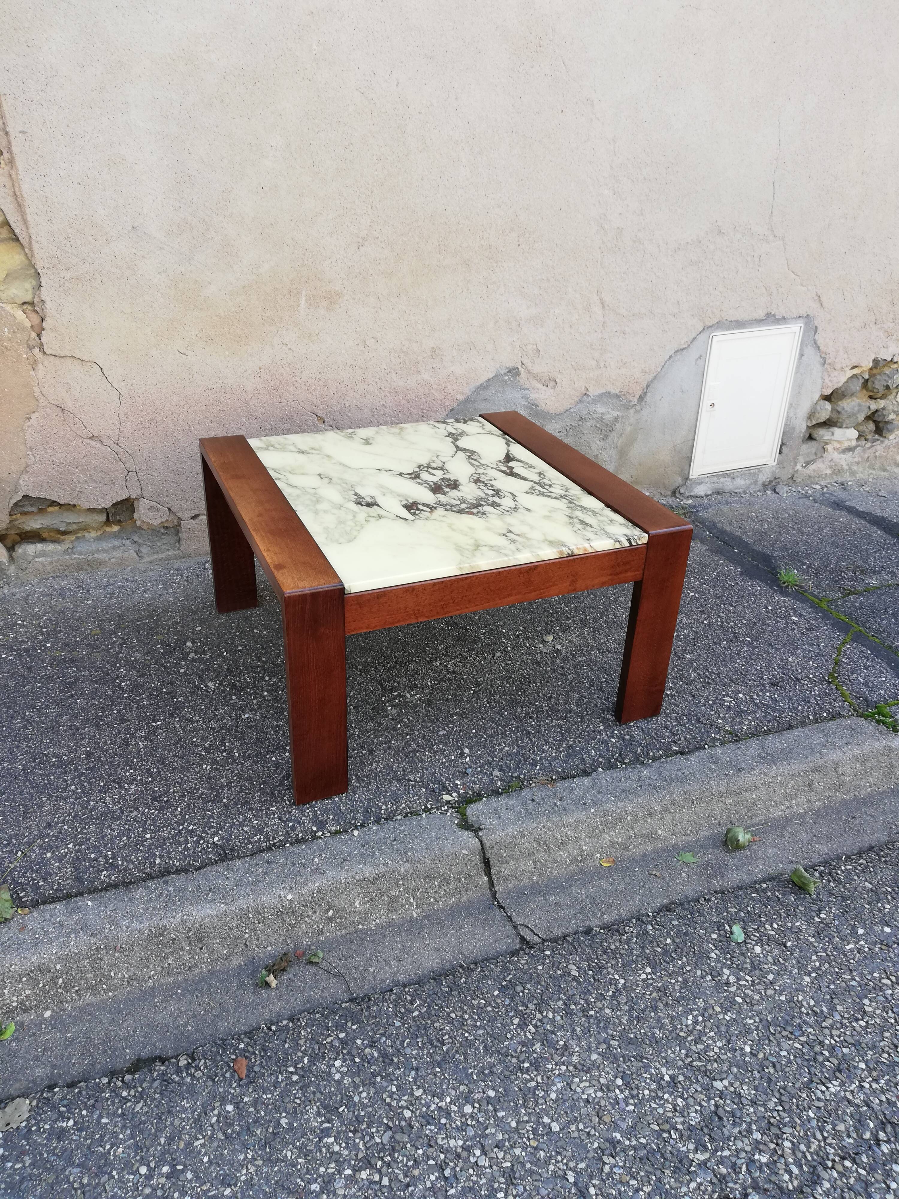 Vintage coffee table wood and marble