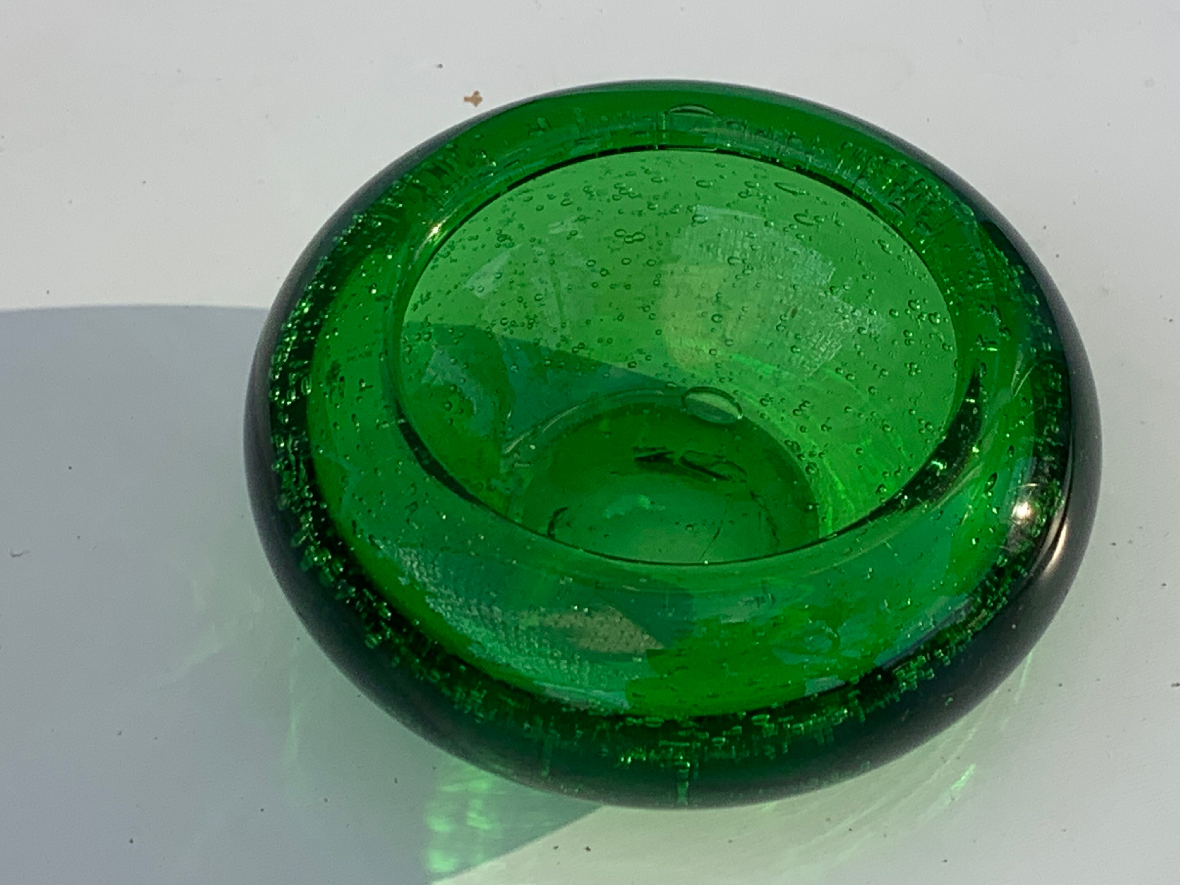Organic glassware ashtray in signed and vintage green blown glass