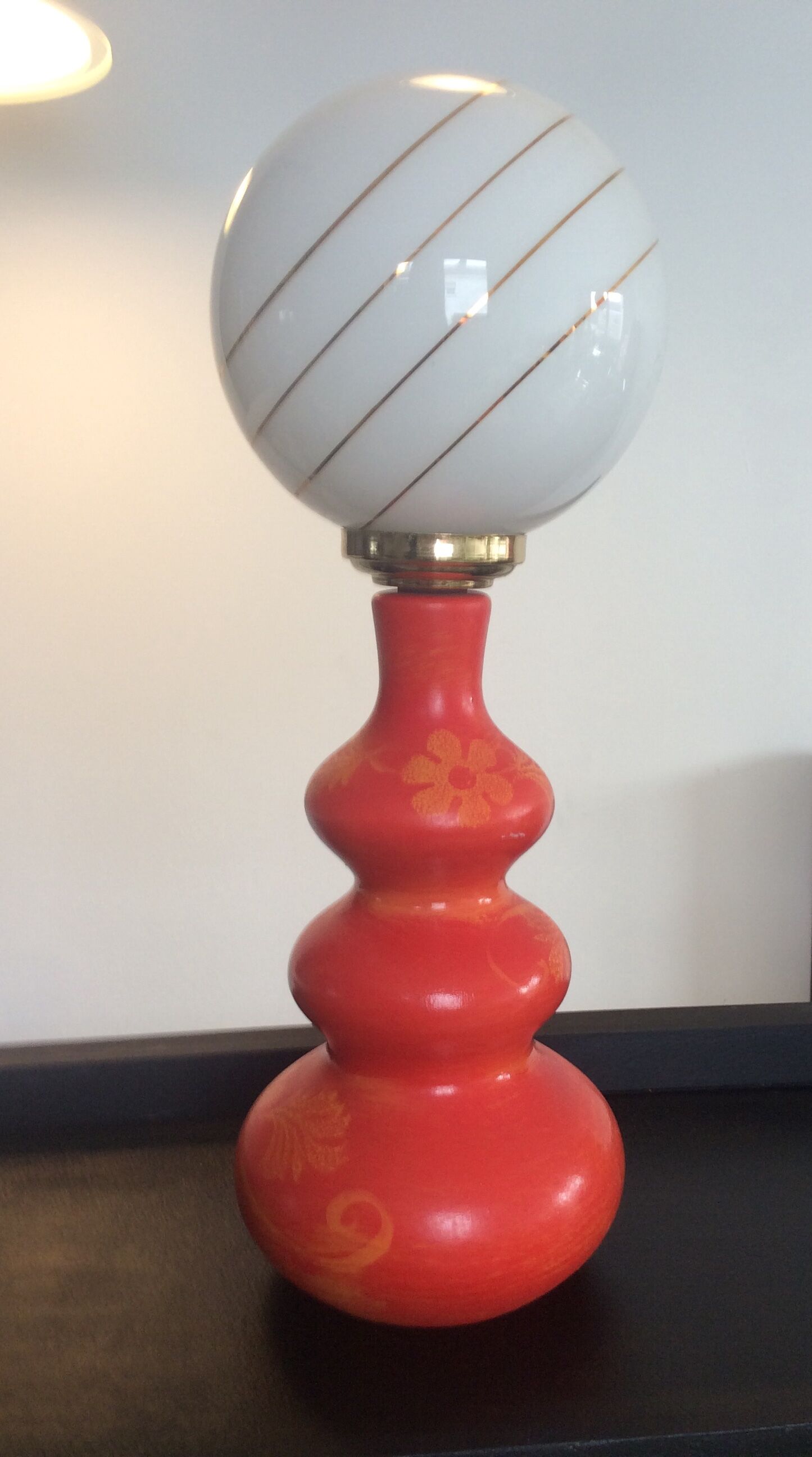 Lampe vintage en céramique et opaline années 60-70