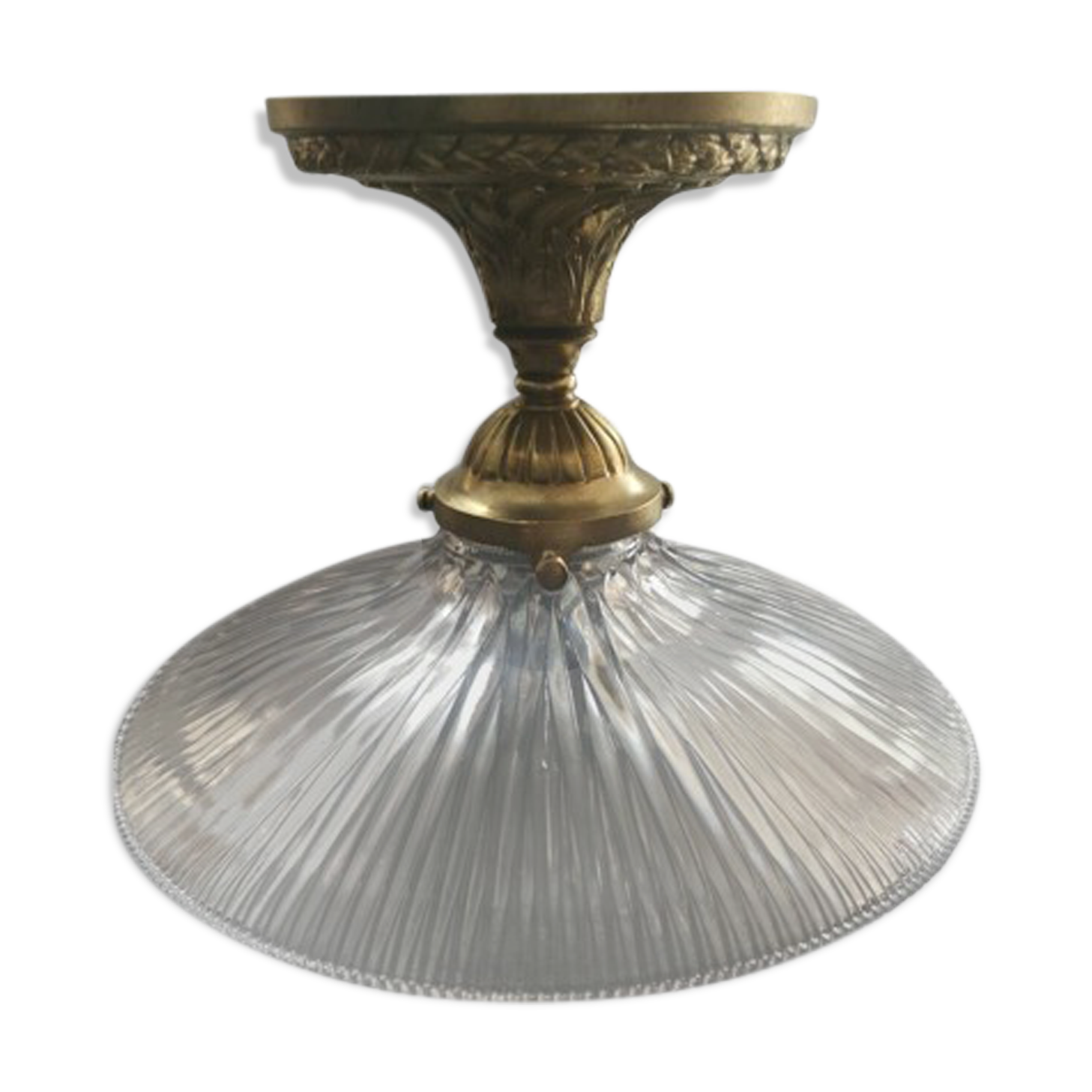 Ceiling lamp/wall lamp/suspension bronze/glass art deco glass signed HOLOPHANE PATENT