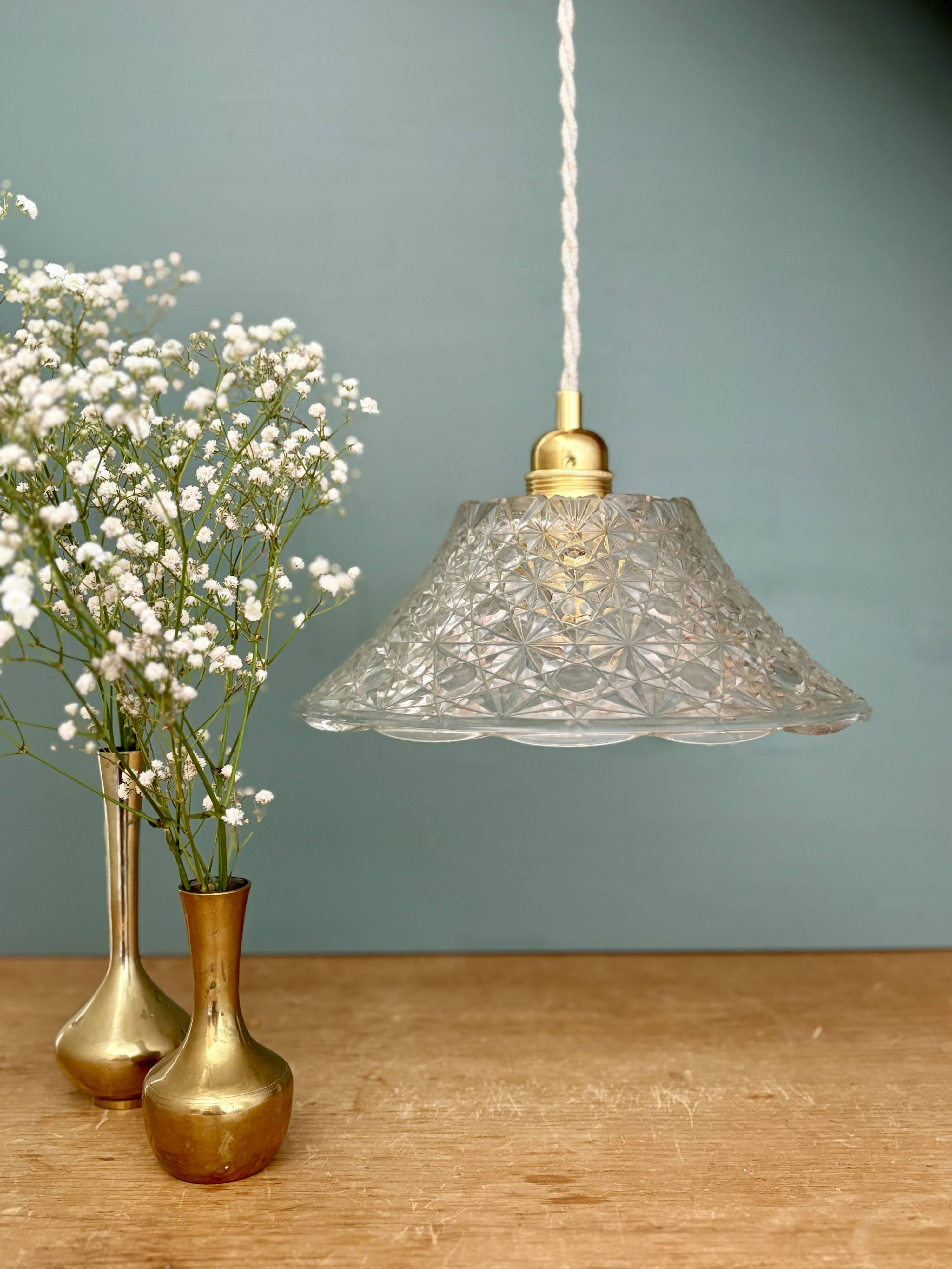Vintage molded glass lampshade pendant light - tableware collection -