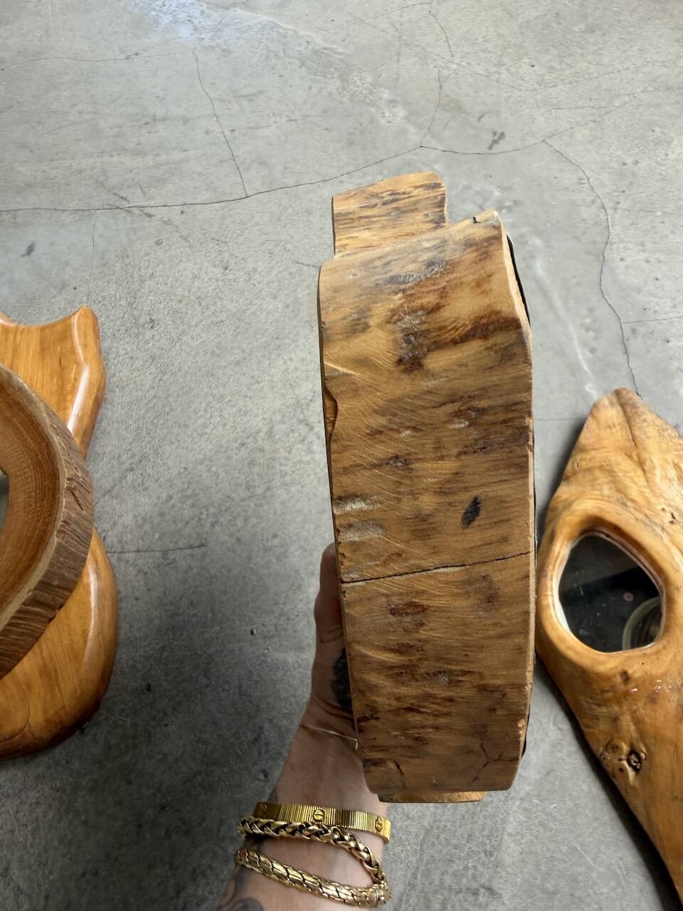 Set de 4 miroirs organiques brutalistes en bois années 50
