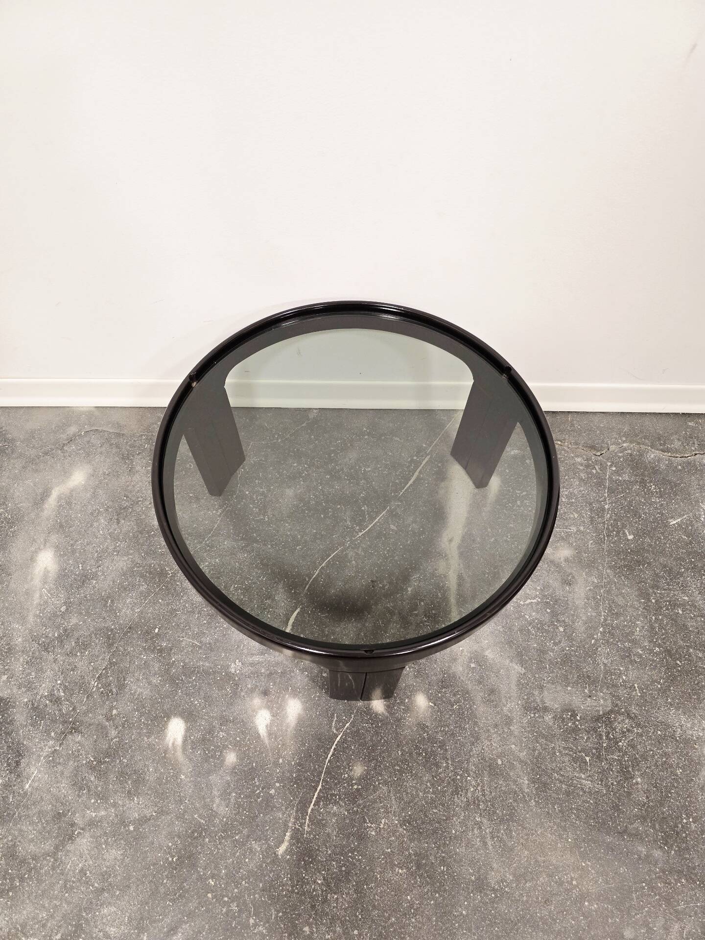 1970s Mid-Century Modern Black Coffee Table with Smoked Glass Top