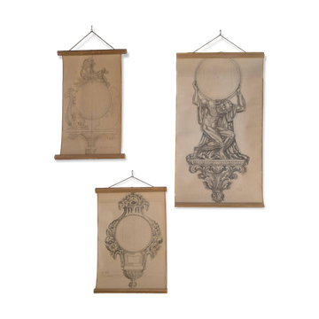 Three original sketches of classic Swedish wall hangings from the 1940s.