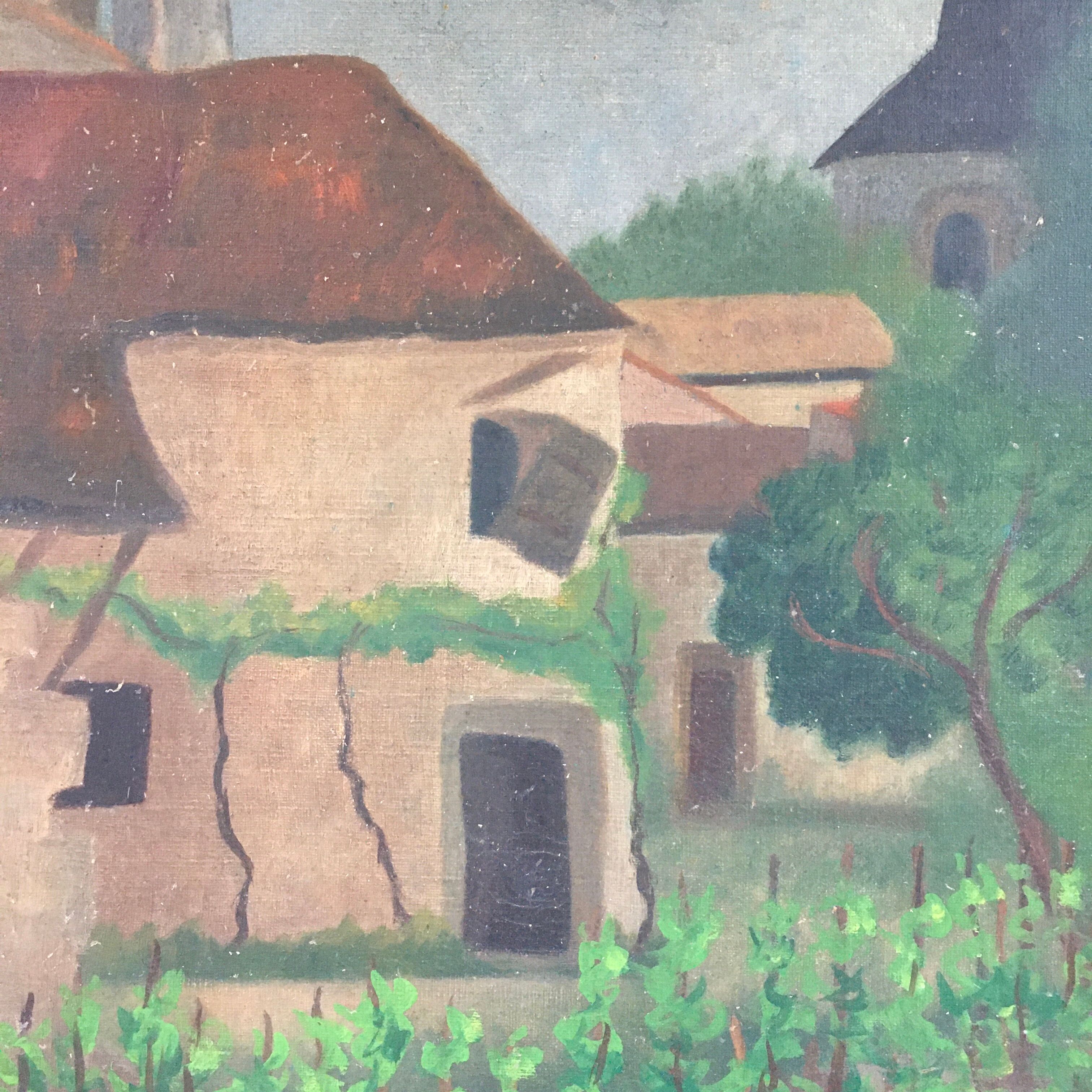 Old painting of the village house and its garden