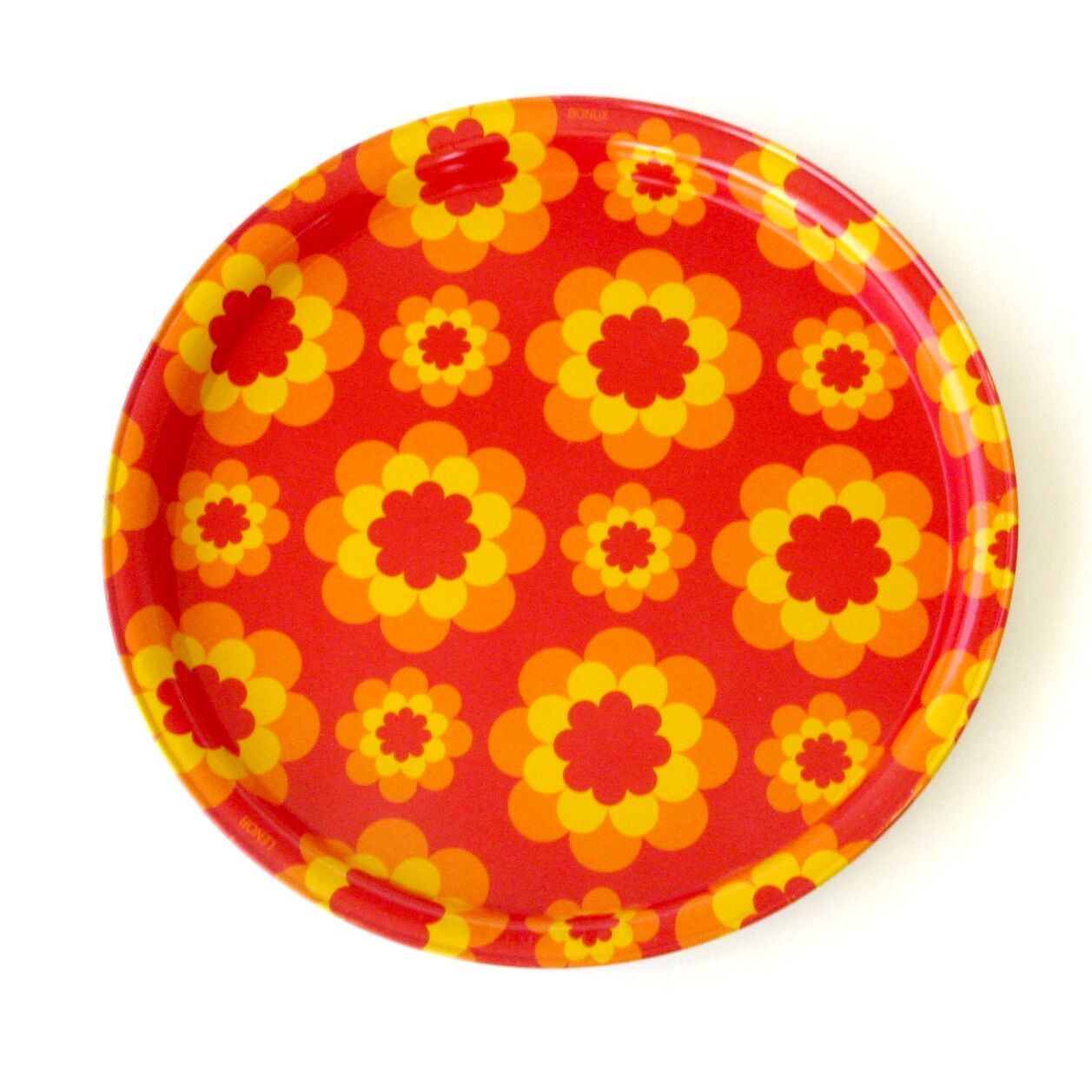 Very vintage metal serving tray from the 70s Orange flowers