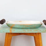 Silver plated metal hollow dish and mahogany handles