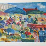 Nancy DELOUIS: The Flower Market, original signed lithograph
