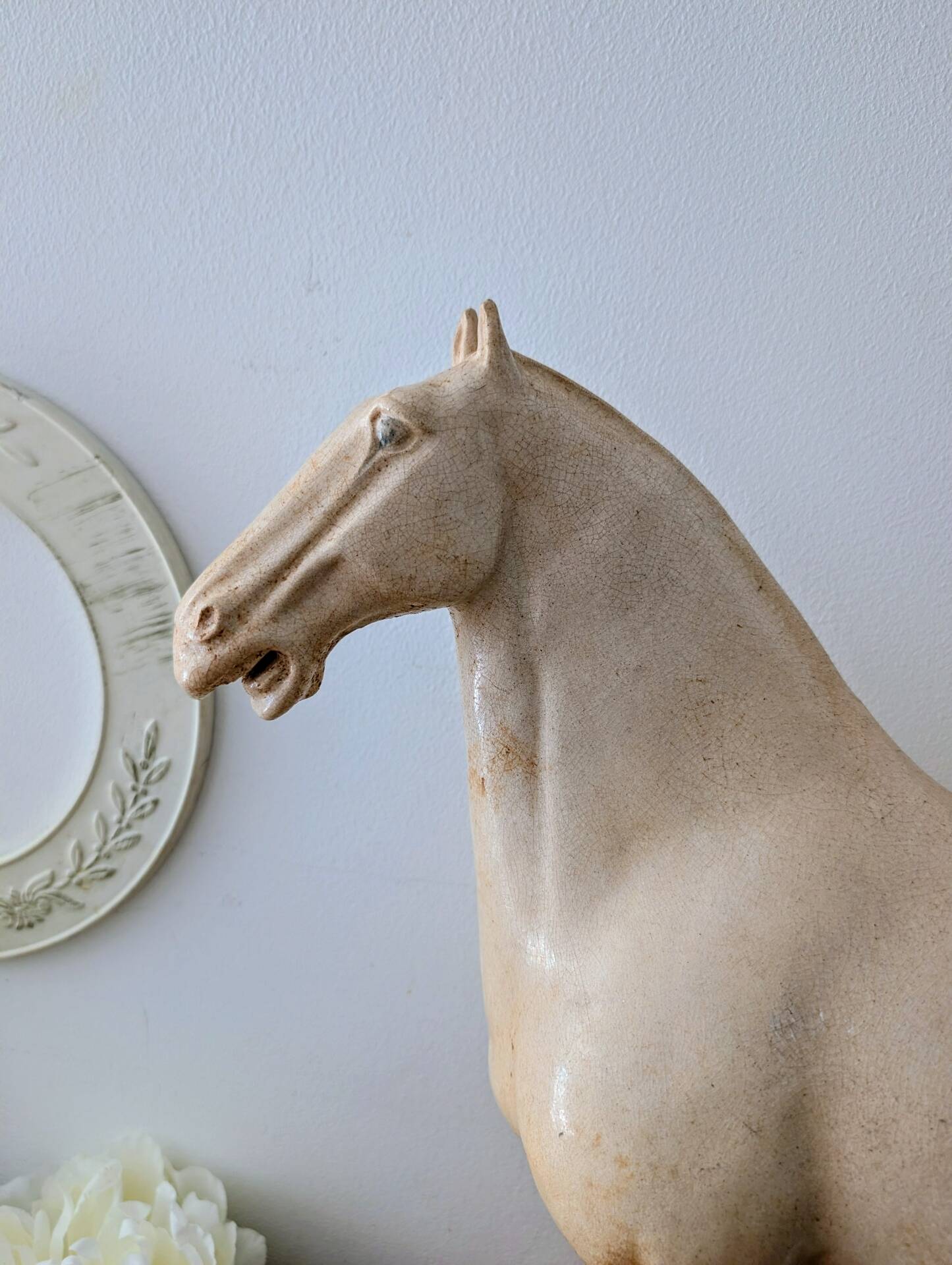 Large Tang-style horse in crackled ceramic 40 cm