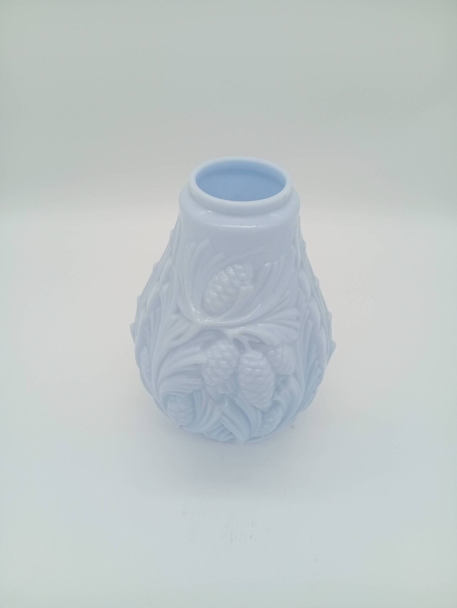 Art Deco Opaline Vase Blue Pastel Glass Pine Cone Decoration France 1930s