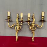 Paire d'appliques en bronze massif doré Rococo.