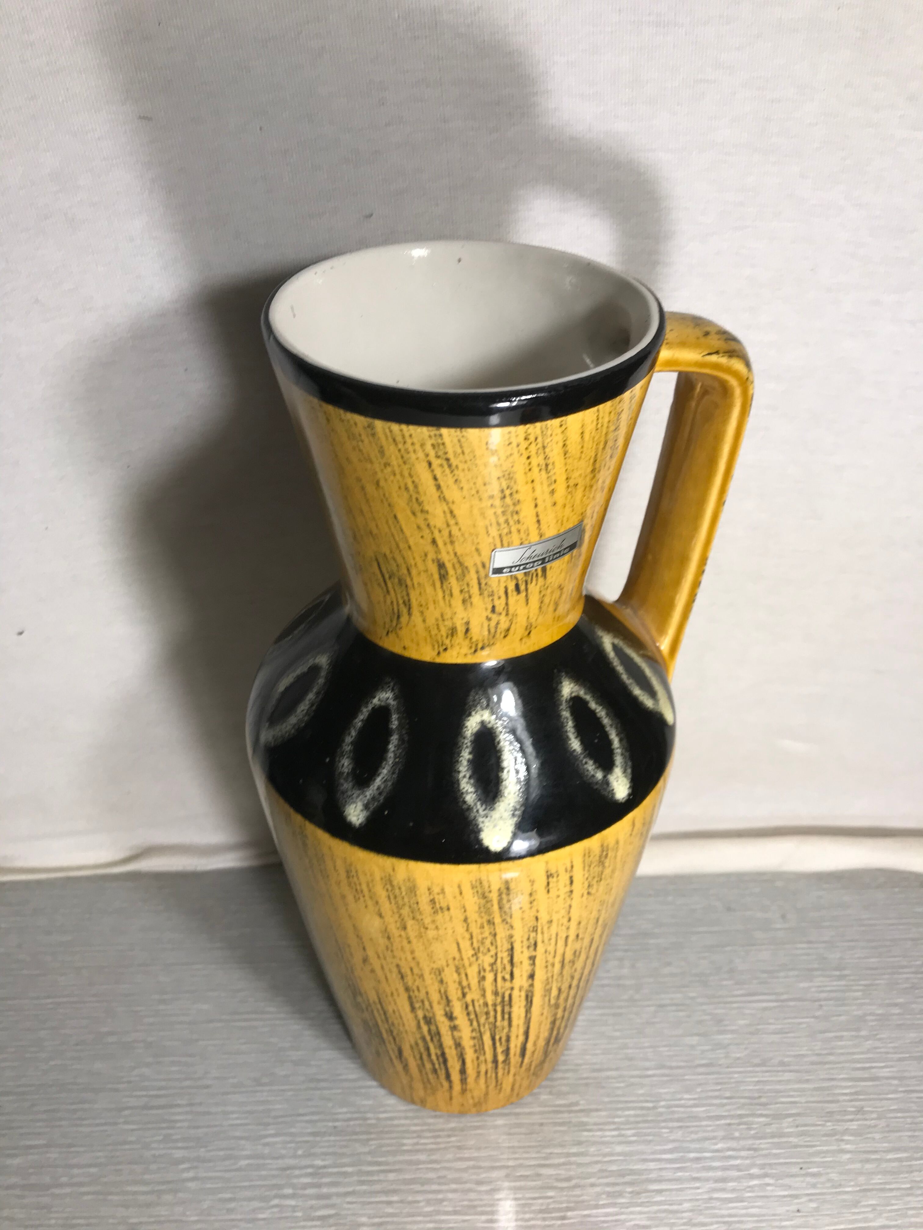 Former vase Scheurich europ linie ceramics beige - black - anse germany vintage
