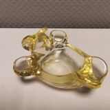 Mid-century yellowish crystal teddy bear ashtray from Vannes Le Châtel France