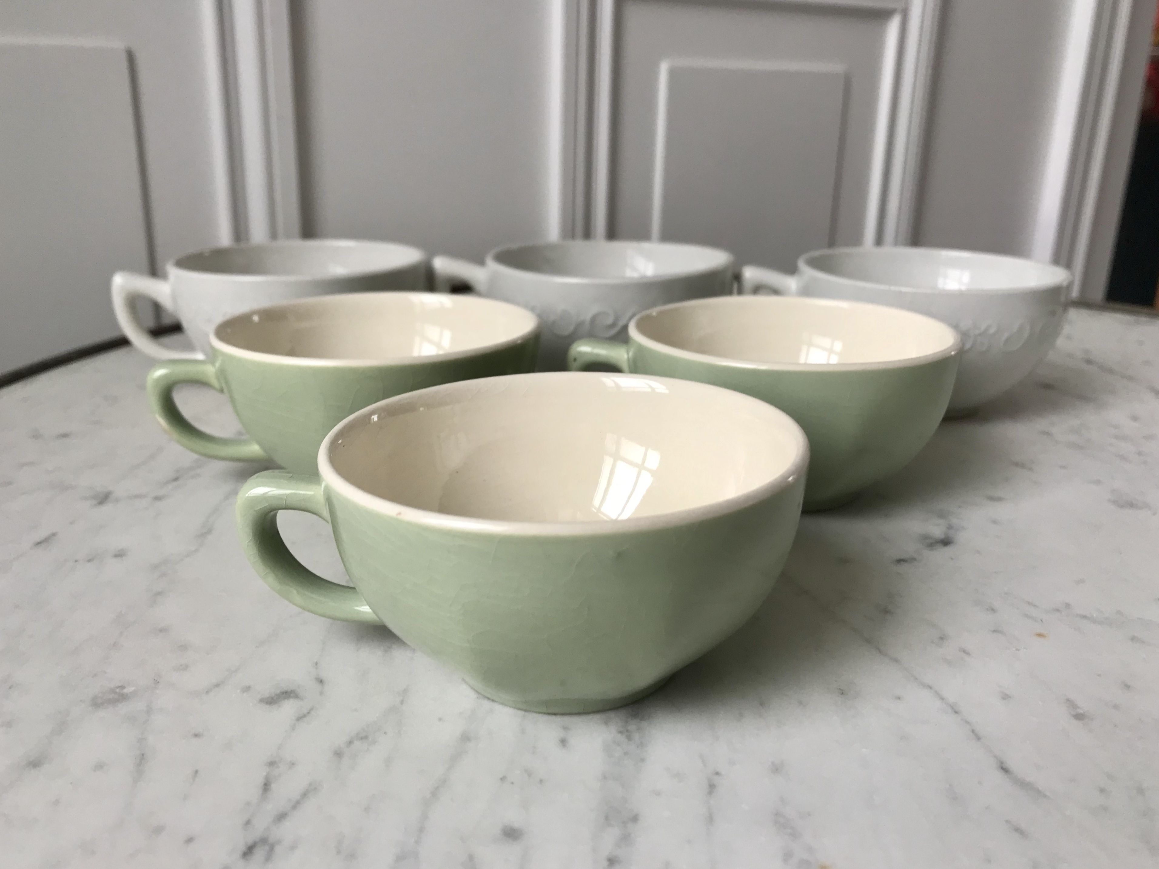 Set of 6 coffee cups Digoin letters and Villeroy & Boch green sage 50s-60s