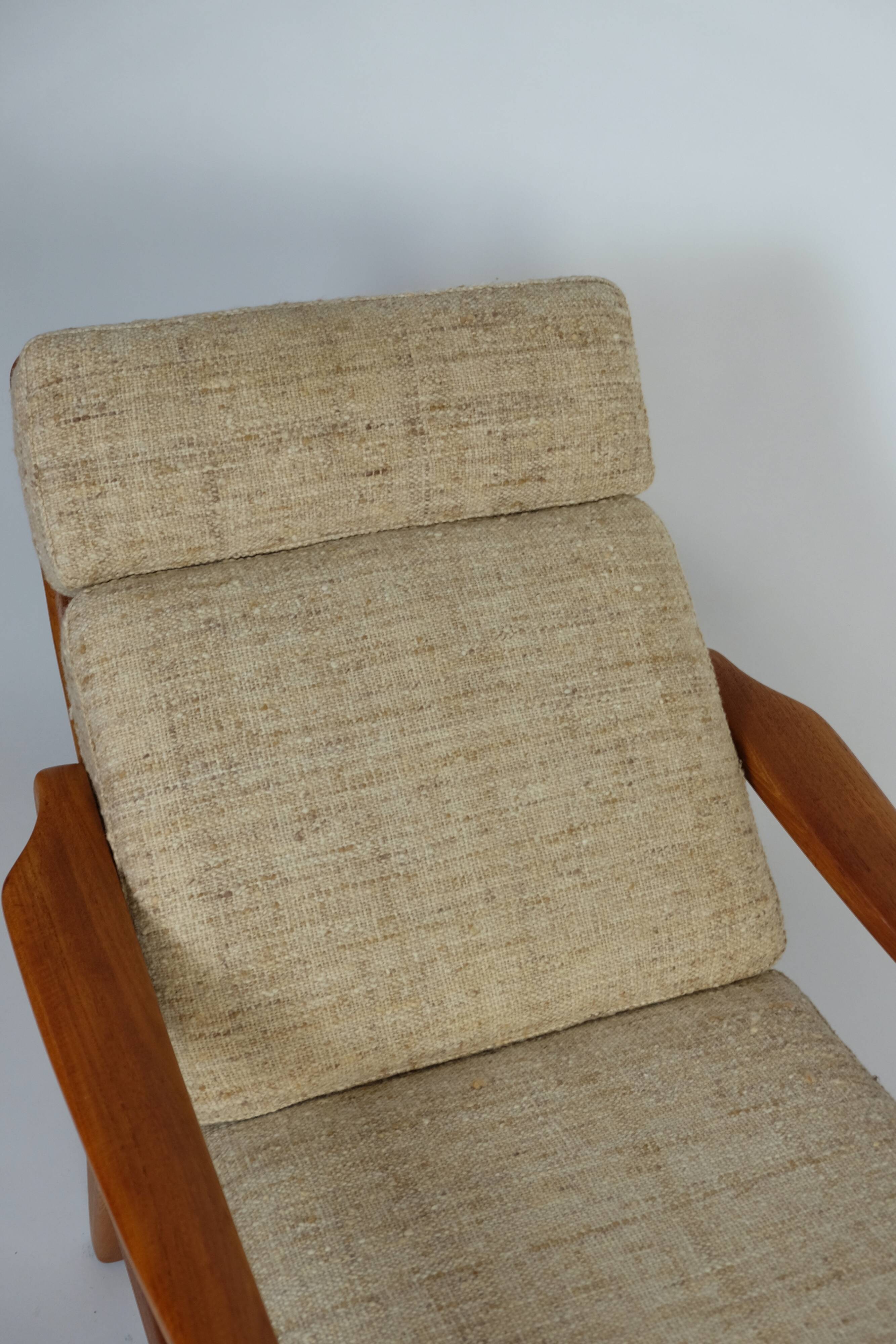 Dänischer Teak Hochlehner Sessel J. Kristensen + Ottomane 70er