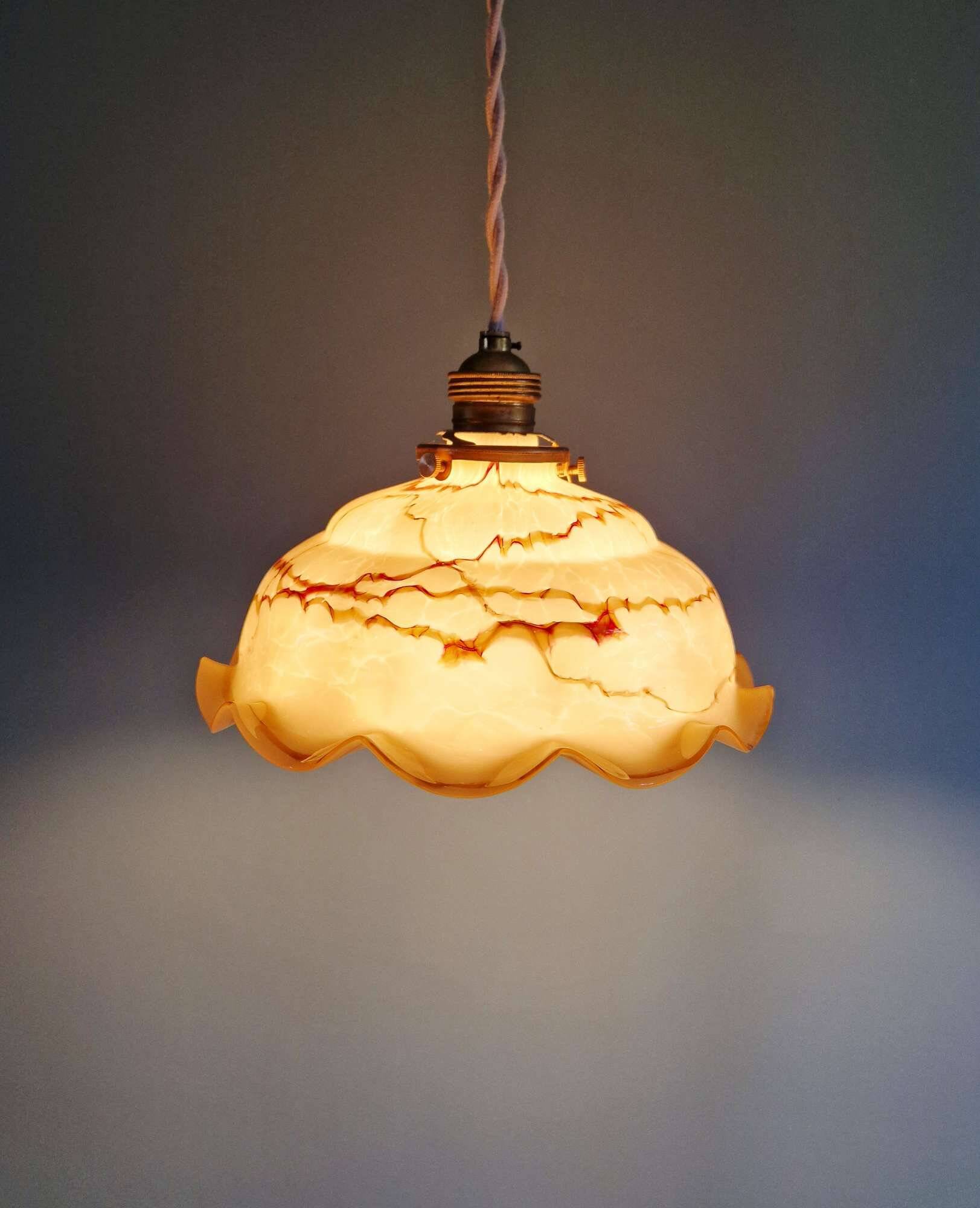 Art Deco marbled opaline pendant light, Scailmont, 1920-30