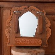 Vintage oak entrance mirror and its brushes - 1940s / 1950s