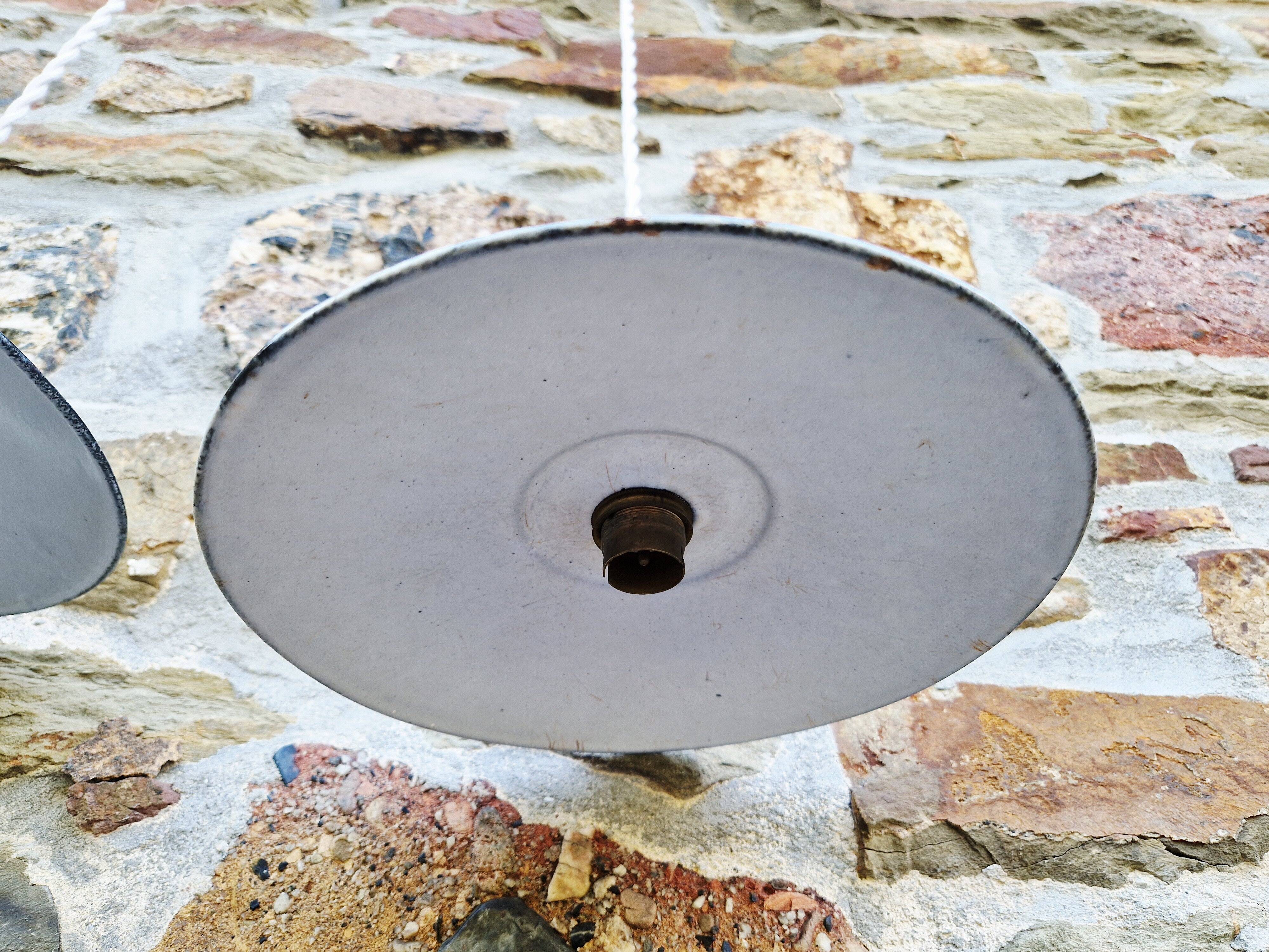 Set of 3 industrial pendant lights in blue enamelled sheet metal