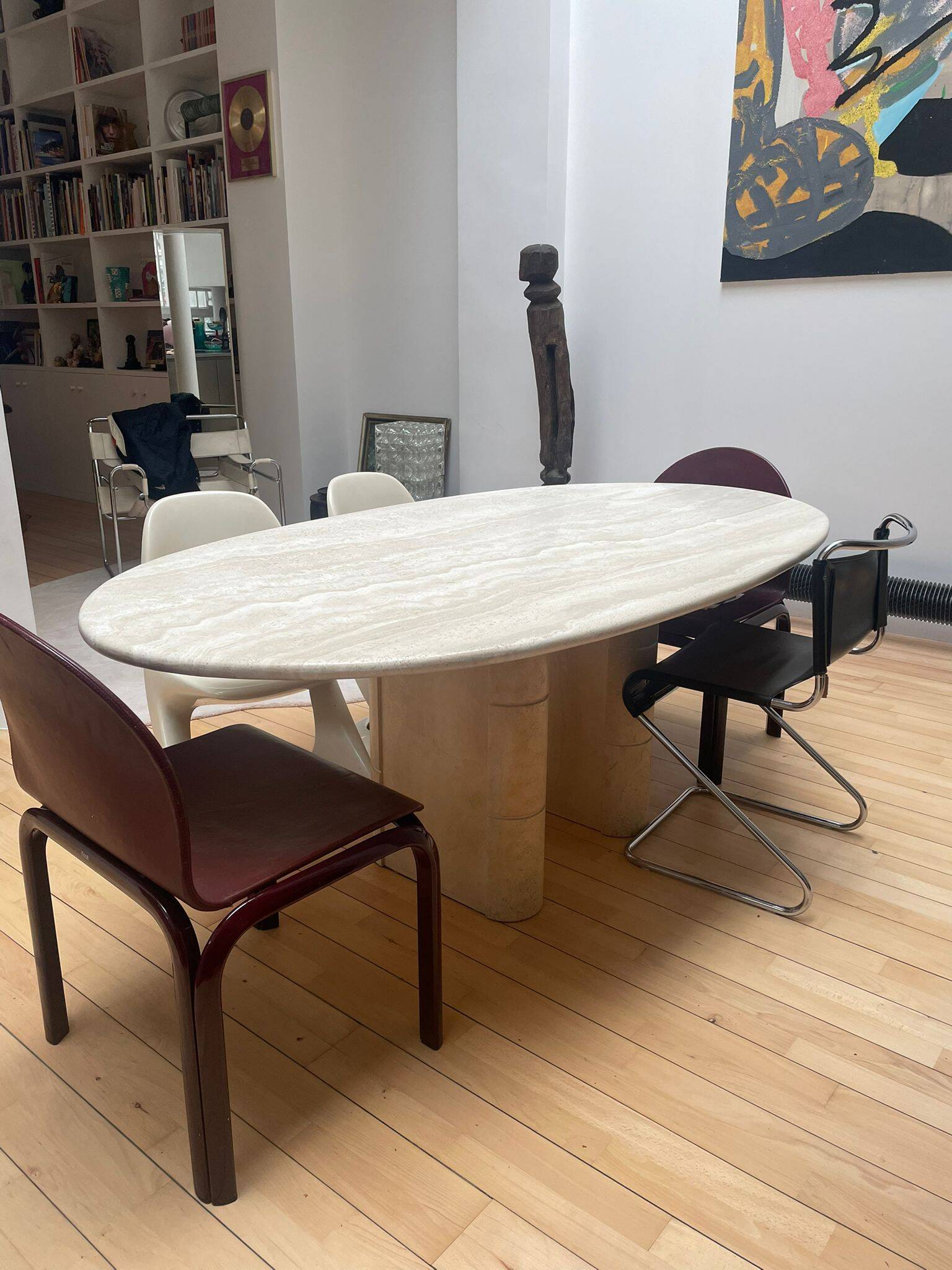 Vintage travertine table, Roche Bobois, France 1970