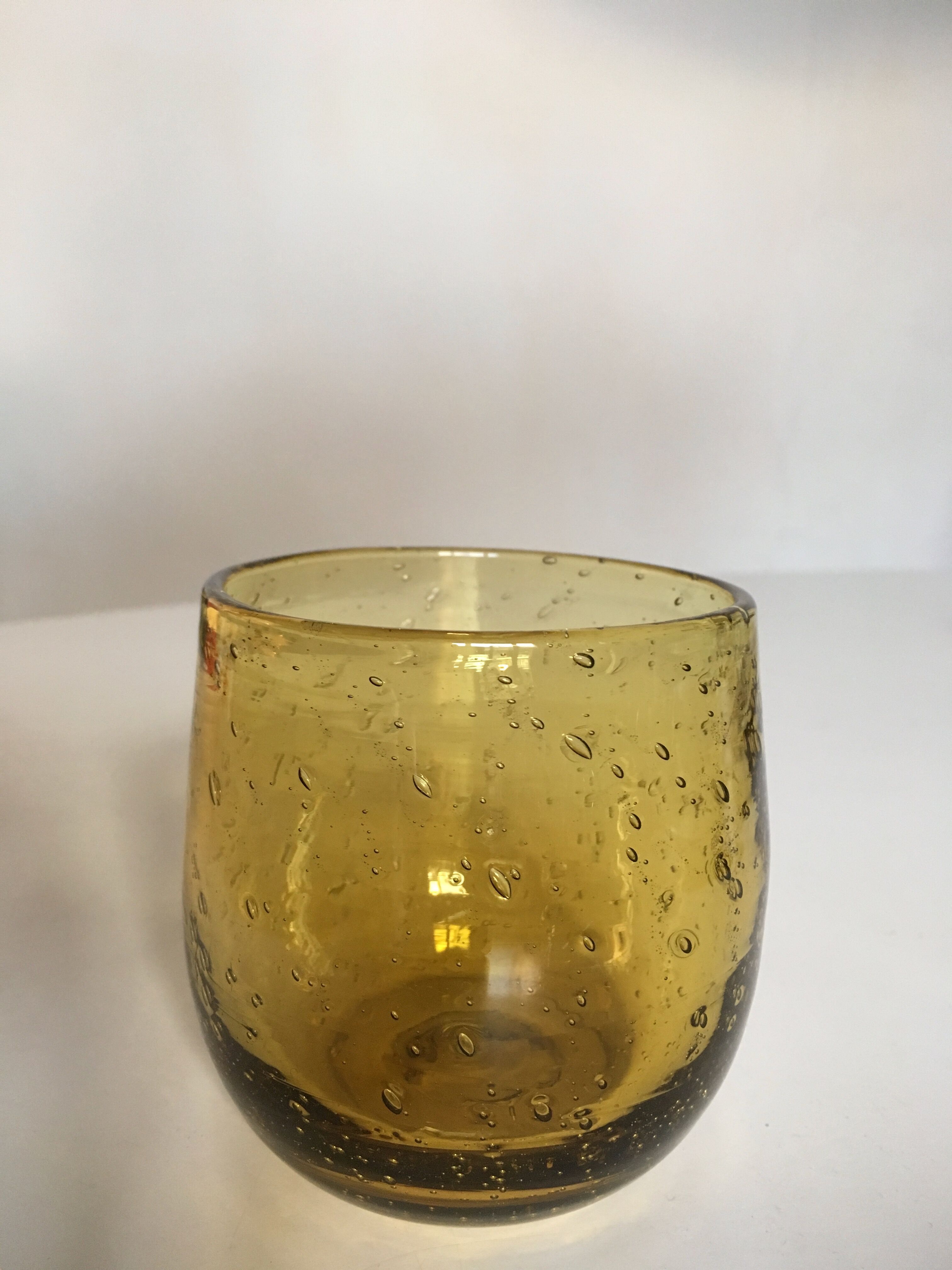 Pair of signed bubble glass cups Biot