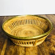 Large rattan and brass basket by Gabriella Crespi. Italy. 1970