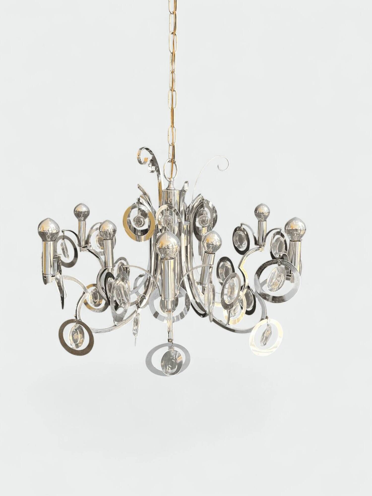 Chrome Metal Design with Swirls and Optical Glass Lenses. Tra