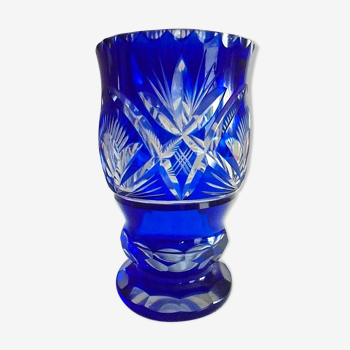 Blue colored crystal vase