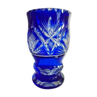 Blue colored crystal vase