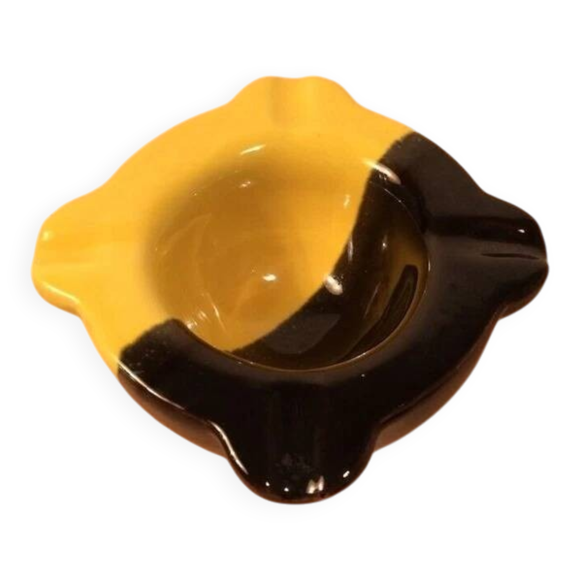 Cendrier céramique bicolore jaune et noir années 50 vintage