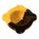 Two-tone ceramic ashtray in yellow and black, vintage 1950s.