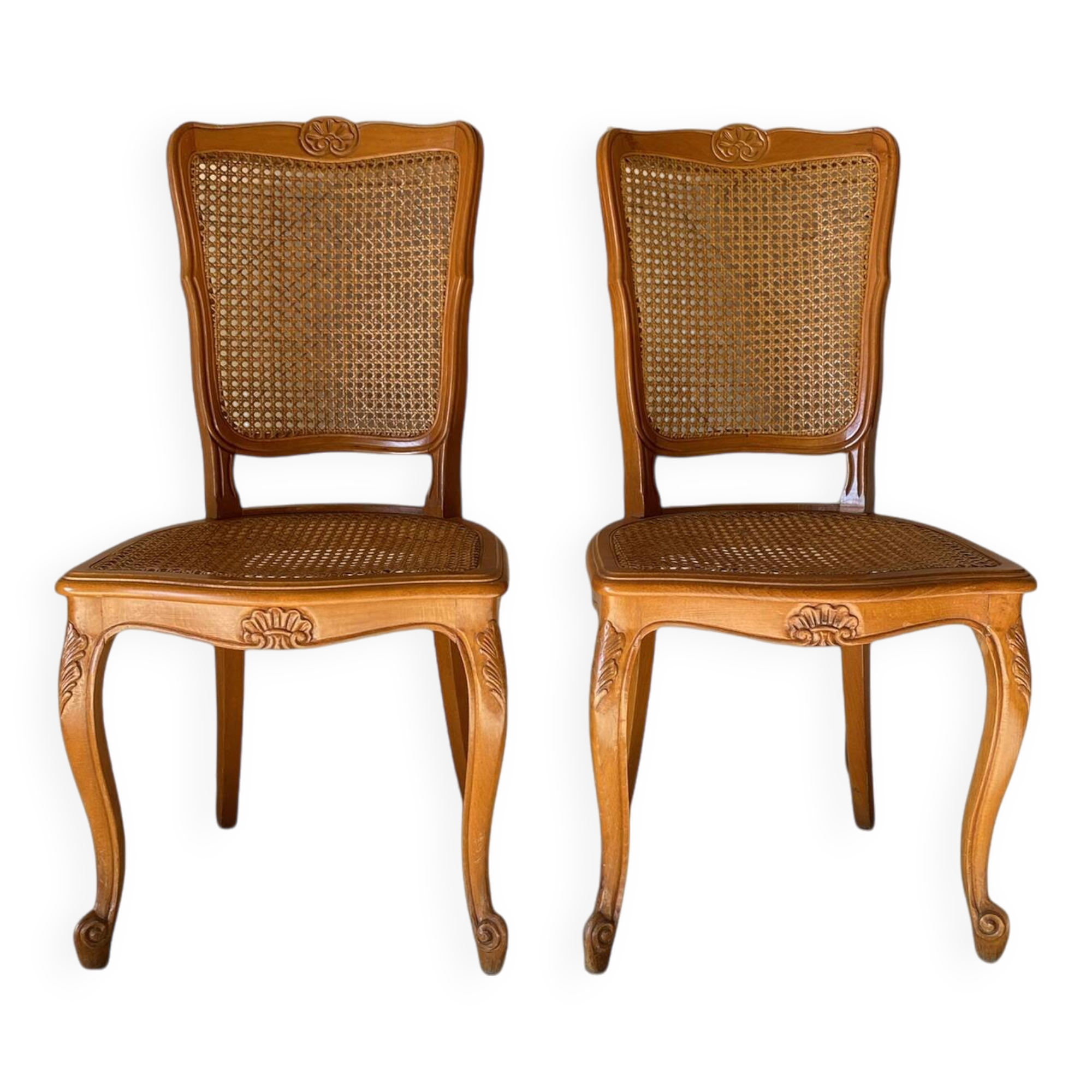 Pair of Louis XV style chairs - Rattan cane seat
