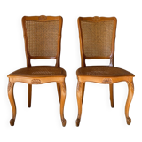 Pair of Louis XV style chairs - Rattan cane seat