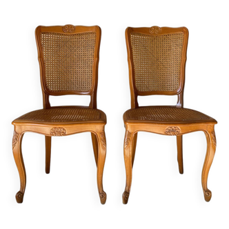 Pair of Louis XV style chairs - Rattan cane seat