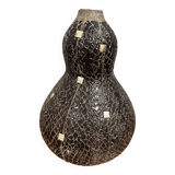 Important orientalist vase in textured black ceramic, with mother-of-pearl inlays circa 1930