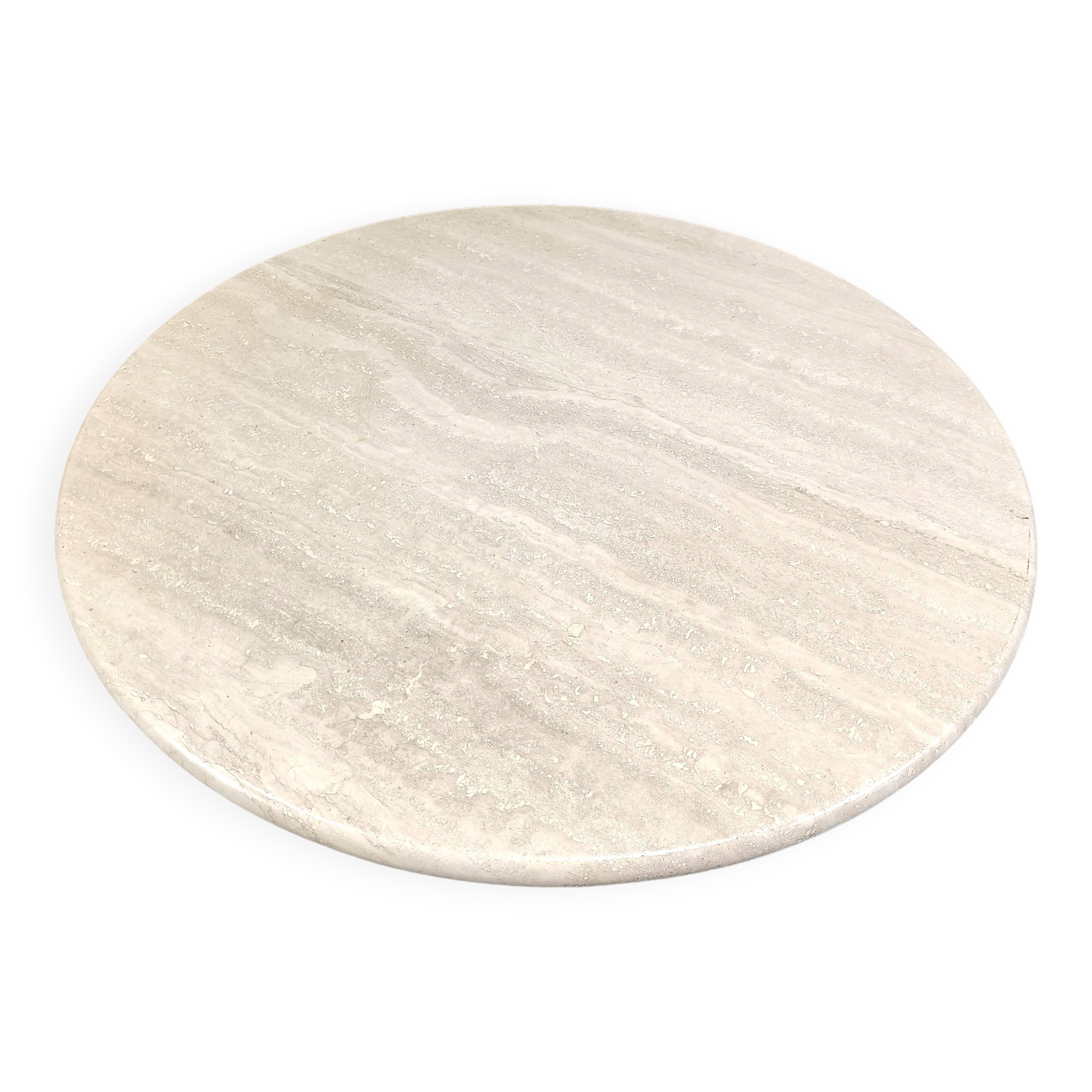 Vintage round ravertine coffee table, 1970s